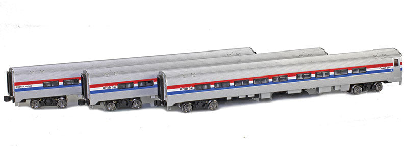 72076-1 AmFleet II 3 pack | Amtrak Coach 25103, Coach 25121, Lounge 28015