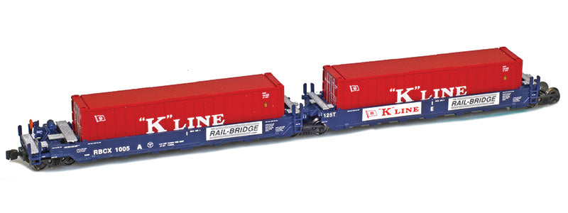 906506-1C MAXI-I Set with 5x K-Line containers | K-Line Rail Bridge RBCX 1005