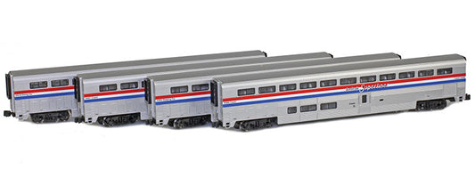 72051-1 Superliner 4 pack | Amtrak® Sleeper 32069, Diner 33018, Coach 34001, Coach 34086